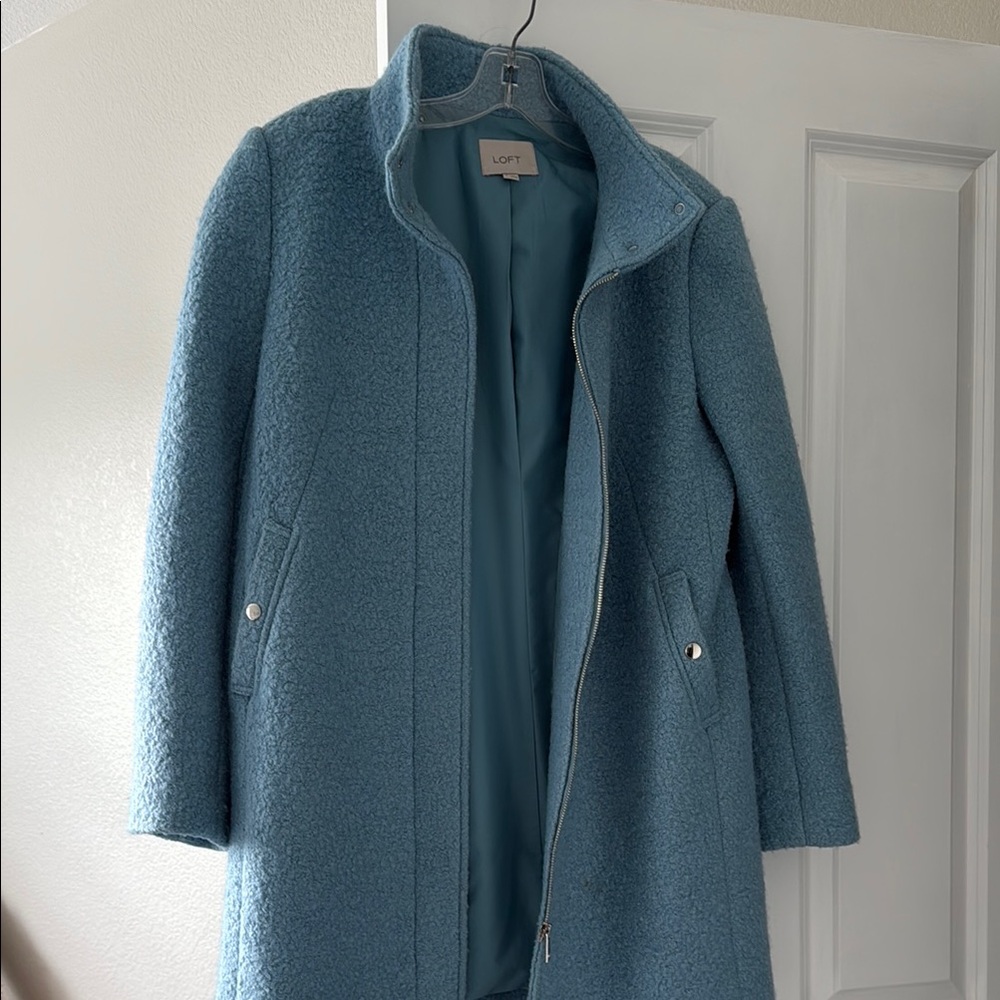 LOFT Women's Light Blue Bouclé Wool Blend Coat